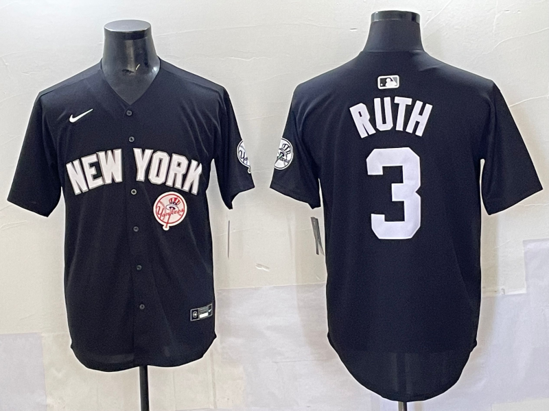Men 2025 New York Yankees #3 Ruth black Nike MLB Jersey style 725002